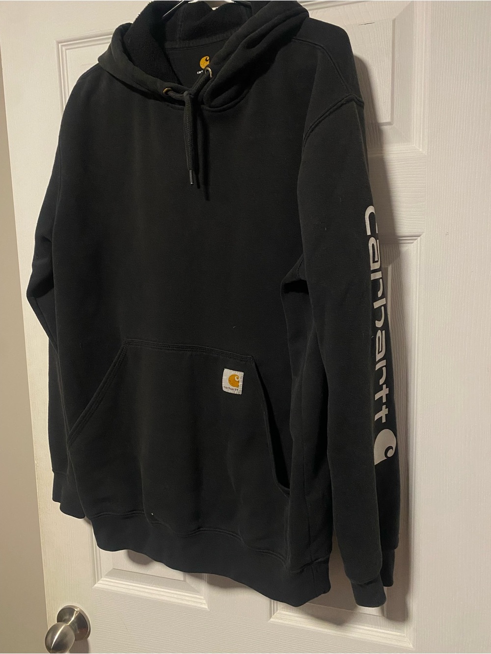 Men’s Carhartt Black Pullover Hoodie with Sleeve Logo